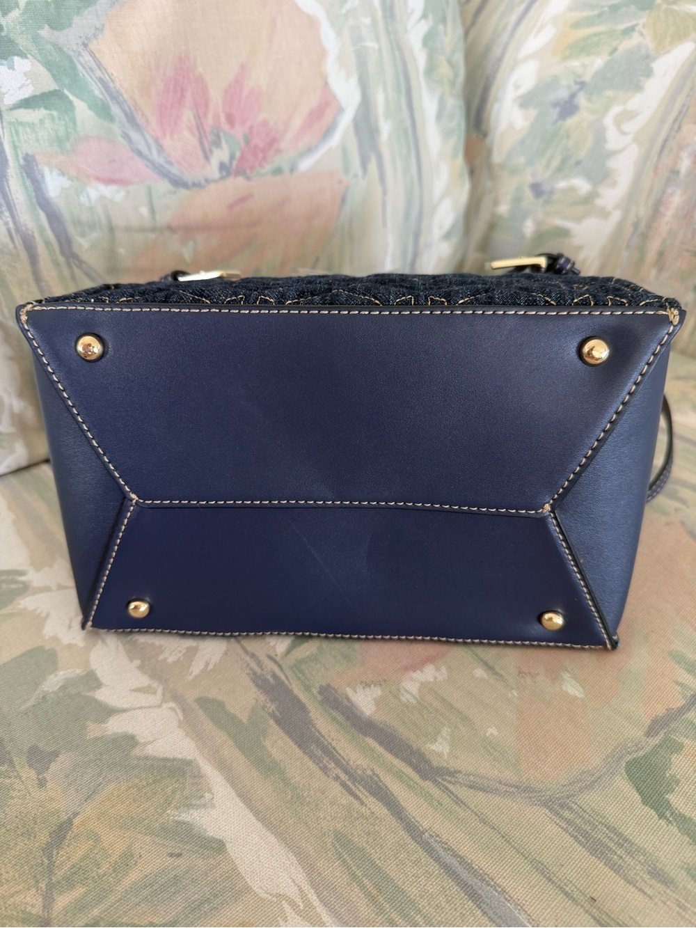 True Religion Denim Quilted Satchel Crossbody Bag Horseshoe Studded - Picture 6 of 8